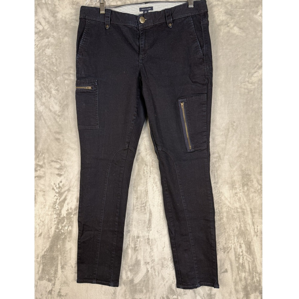 Y2K Tommy Hilfiger Womens Dark Wash Cargo Skinny Jeans Size 12 Zip Pockets